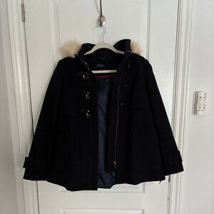 TOPSHOP Navy Faux Fur Hooded Coat